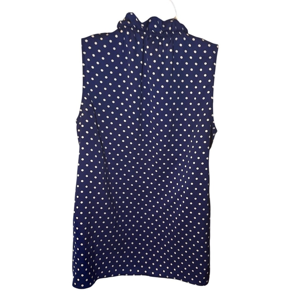 J Crew Blue Polka Dot Ruffle Tie Neck Sleeveless Top - Picture 5 of 6